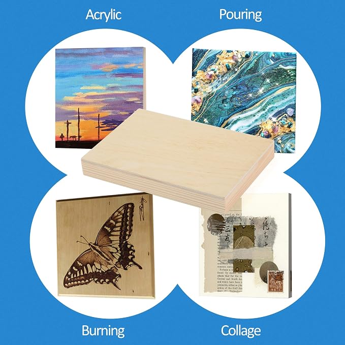 Falling in Art 4 Pack 4x6’’ Unfinished Birch Wood Panels Kit for Painting | Studio 3/4’’ Deep Wooden Canvas, Cradle Boards for Acrylic Pouring, Art, Crafts, Epoxy Resin, Laser Engraving Cutting