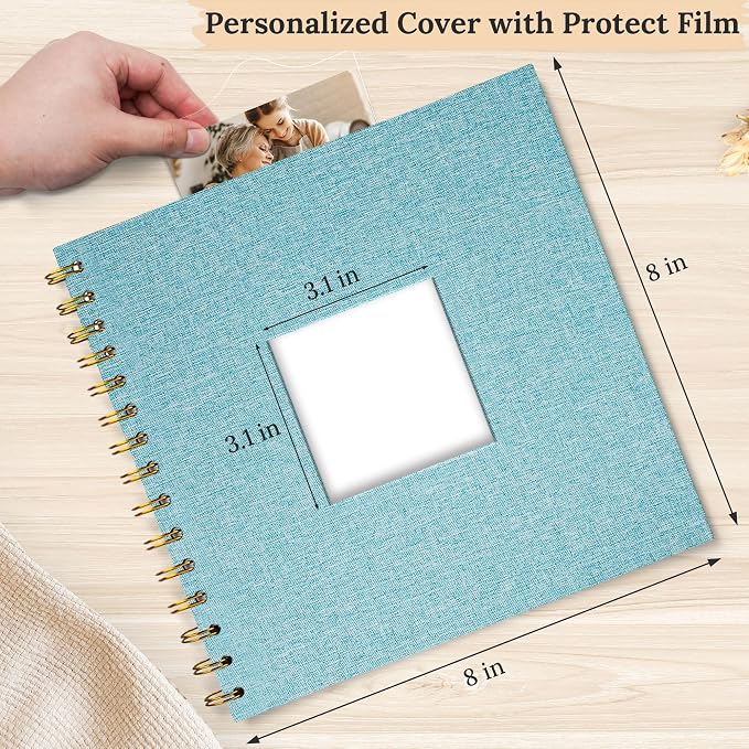8"x8" Scrapbook Photo Album Linen Cover 20 Sheets 40 Pages White Paper | Blue Hardcover Kraft White Pages Memory Book, for Travel Wedding Guest Book Christmas Baby Shower Fits 4x6 & Instant Photos