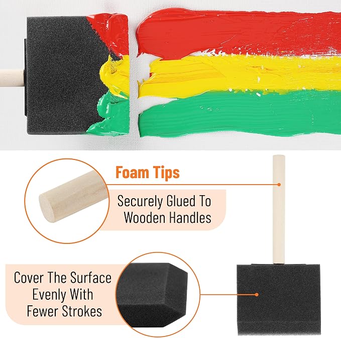 Bates- Foam Paint Brushes, 3", 40 Pack, Black Sponge Brushes for Painting, Sponge Paint Brush