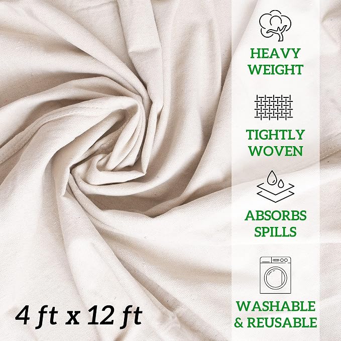 GREEN LIFESTYLE All Purpose Canvas Drop Cloths - Drop Cloth for Painting, Floor Cover, Heavy Duty Protection for Furniture & Surfaces, Reusable Painters Canvas Tarp for Renovation & Home (2 Pack 4x12)