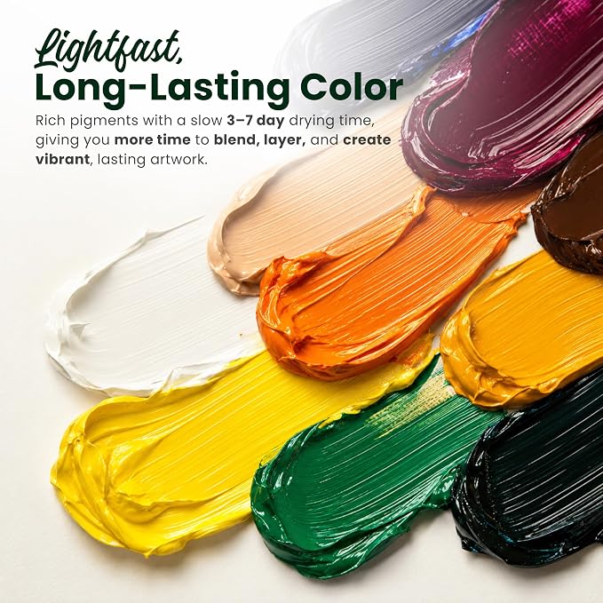 MyArtscape Oil Paint Set - 24 x 12ml Artist Oil Paints | Rich pigment oil paints for canvas painting with smooth blending layering glazing and glossy finish
