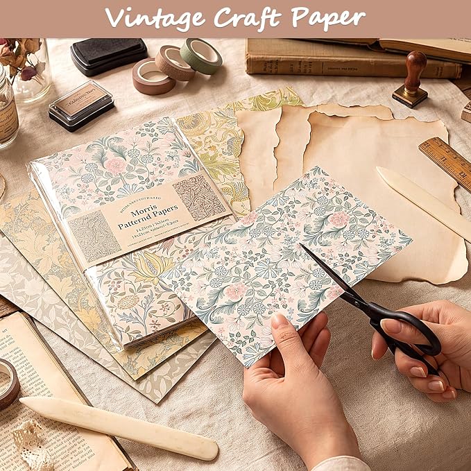 Scrapbook Paper Pack Vintage Floral Decorative Craft Paper for Junk Journal Card Making Collage Decoupage Gift Wrap DIY Album Papers Crafts