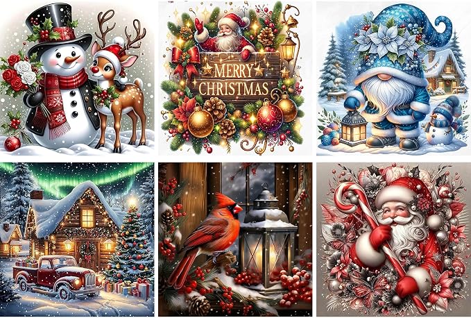 NEGEKFKX 6 Pack Christmas Paint by Numbers Kit for Adults Beginner,Winter Easy Adult Paint by Number Kits on Canvas DIY Painting for Beginners Art by Numbers for Home Wall Decor 10x10 Inch