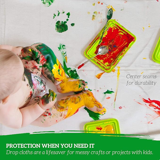 GREEN LIFESTYLE All Purpose Canvas Drop Cloths - Drop Cloth for Painting, Floor Cover, Heavy Duty Protection for Furniture & Surfaces, Reusable Painters Canvas Tarp for Renovation & Home (2 Pack 6x9)
