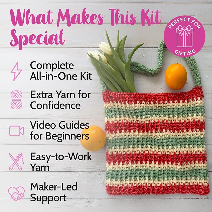 KnitPal Sunset Striped Market Bag Tunisian Crochet Bag Kit for Beginners