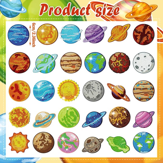 Remuuly 30 Pcs Space Planet Diamond Painting Magnets Diamond Art Magnet Kit | Universe Planet Diamond Art Kit for Adult, 5D Rhinestone Refrigerator, Fridge Magnetic Sticker, Diamond Club Gifts, DIY Craft