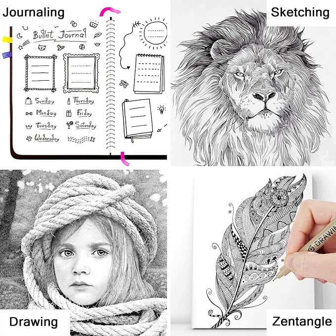 Muchcute Micro Fineliner Drawing Art Pens,12 Black Art Supplies Adult Craft | Waterproof Archival Ink Artist Fine Line Markers Liner, Sketch Outline Anime Gifts Manga Sketching Watercolor Zentangle Stuff
