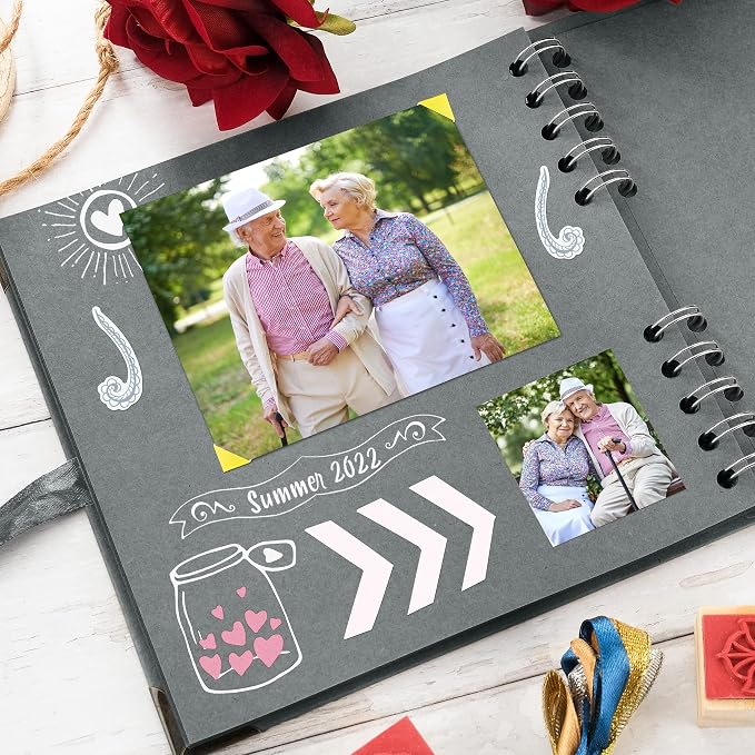 Bstorify Square Scrapbook Photo Albums 7 x 7 Inch Grey Hardcover with Ribbon Closure - Ideal for Scrapbooking, Art & Craft Projects | Hardcover with Thick 200 GSM Kraft Paper, Ideal for Your Scrapbooking Albums, Art & Craft Projects (Grey, 7 x 7 Inch)