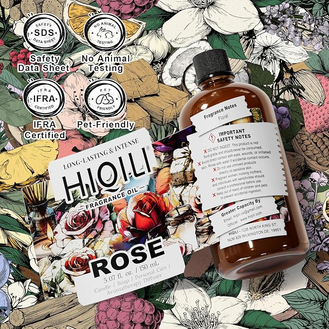 HIQILI Rose Fragrance Oil for Perfume Making, DIY Skin Product - 5.07 Fl Oz