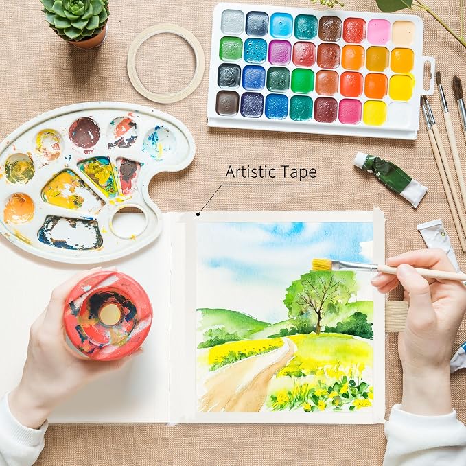 Yopih Artists Premium Linen Watercolor Sketchbook 5.5 x 5.5 in Navy