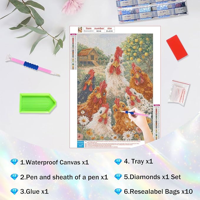 Amaieuin Chicken Diamond Art Kits for Adults Beginners 12x16inch