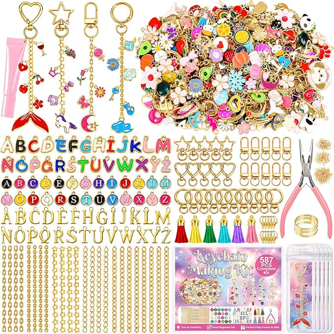 Kanmeii 587Pcs Lip Gloss Keychain Making Kit DIY Craft Supplies with Charms