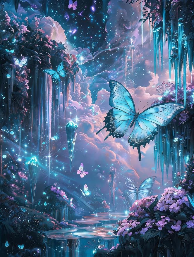 Blue Butterfly 5D Diamond Painting Kits for Adults Magical Art 12x16"
