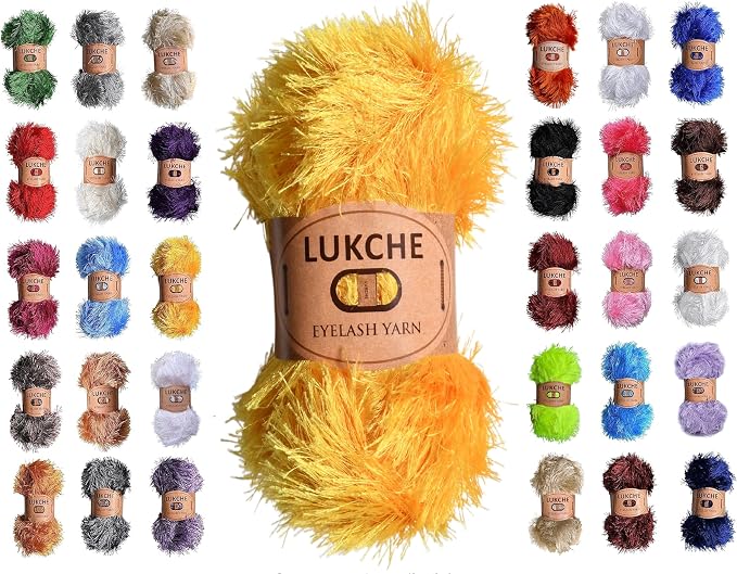 Eyelash Fun Fur Yarn Premium 100% Polyester 164 Yds (150 Mt), 3.53 Oz (100 Gr) Colorful Crochet Yarn Dıy Hand Knitting. (Yellow, 1 Skein)