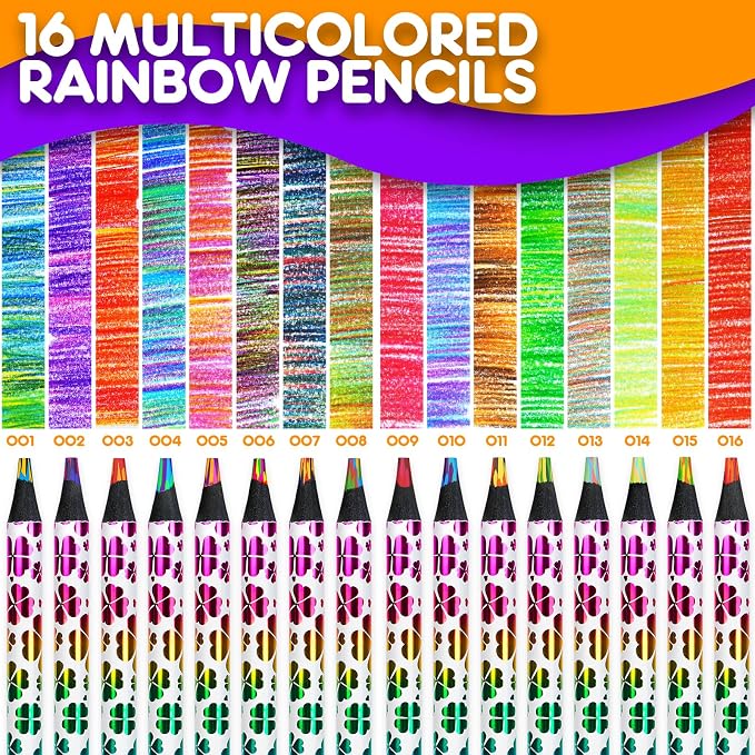 16 Rainbow Colored Pencils, Drawing Art Supplies, Multicolored Pencils Kids | Tween Girls Trendy Stuff Party Favor Crafts, Jumbo Fun Pencils for Drawing Sketching Coloring, Easter Basket Stocking Stuffer