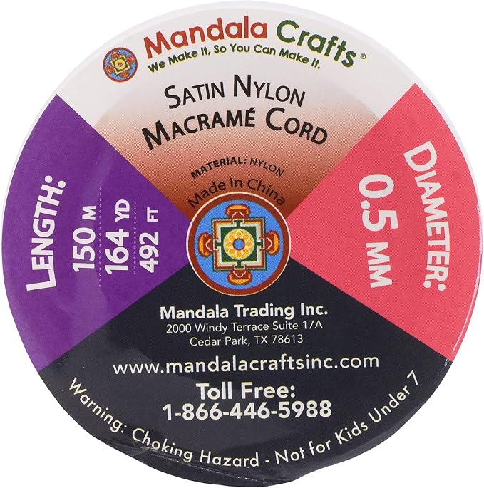 Mandala Crafts 0.5mm Hot Pink Rattail Nylon Satin Cord for Jewelry Making