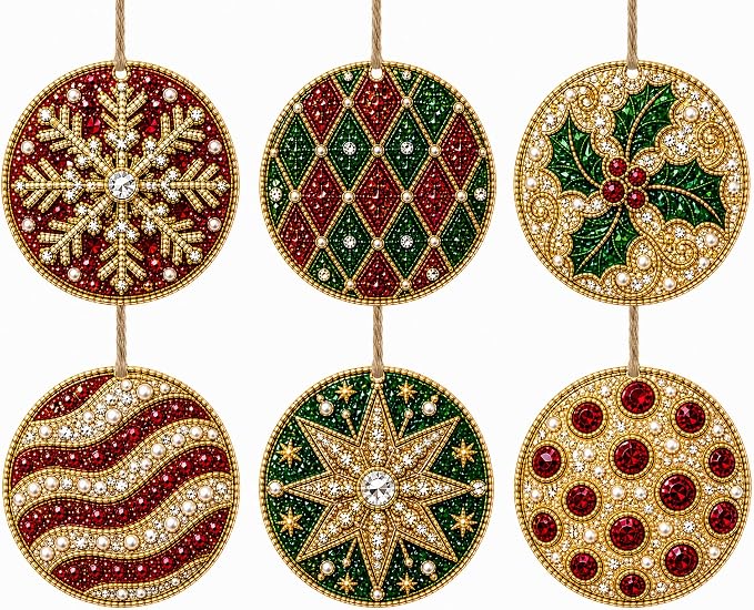 6PCS Christmas Wooden Ornaments DIY Pearl Diamond Painting Kit 07