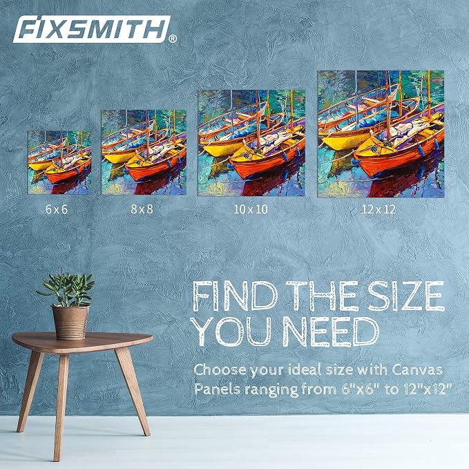 FIXSMITH Canvas Boards for Painting 6x6 Inch, Super Value 12 Pack White Blank Canvas Panels, 100% Cotton Primed, Painting Art Supplies for Professionals, Hobby Painters, Students & Kids