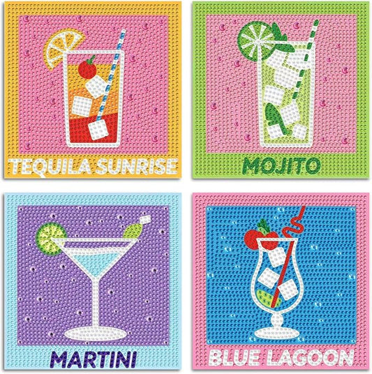 ICYANART 4 Set Cocktail Diamond Art Kits Diamond Art Paintings Gem Painting | Cocktail Diamond Painting Kits for Adults Beginners, Small Diamond Art Kits for Gift and Home Wall Decor 6x6inch