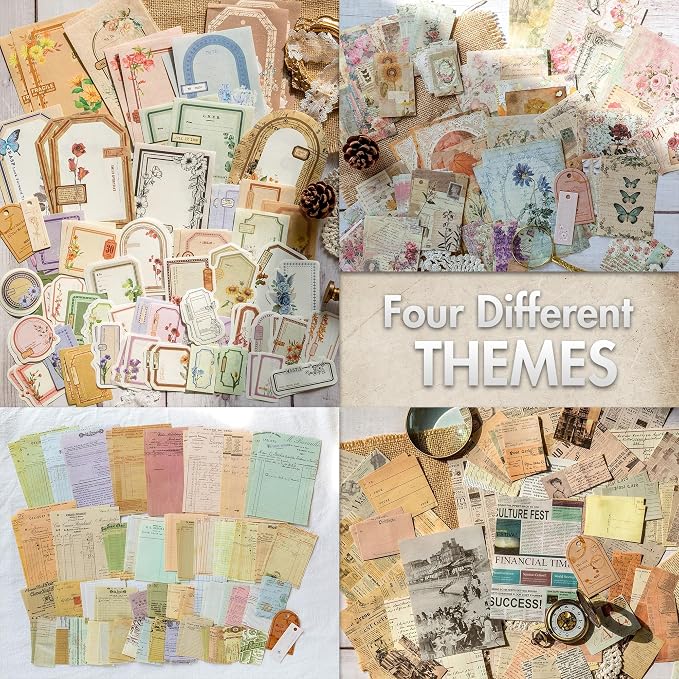 Scrapbook Paper, 400 sheets of journaling supplies for Vintage Crafts Planner Bullet Junk Journal Supplies Mixed Media Collage Card Album Embellishments