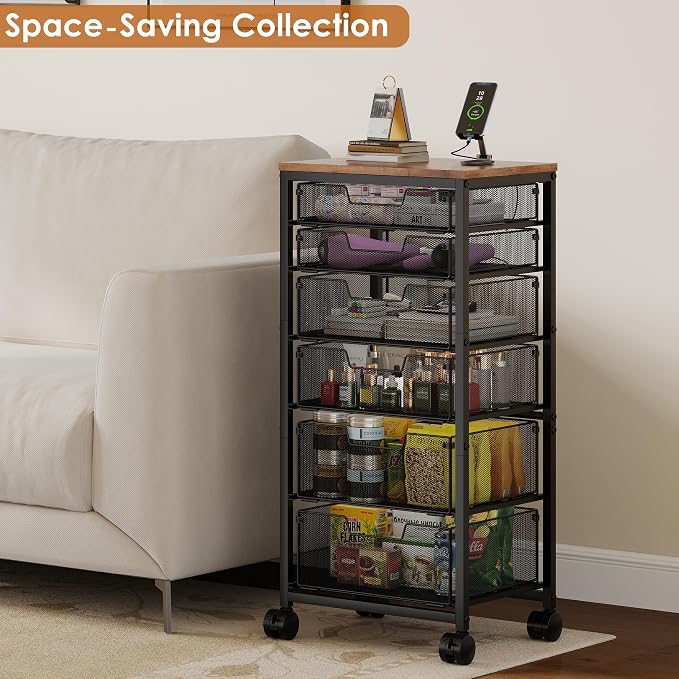 Rolling Storage Cart with 6 Drawers, Craft Cart with Lockable Wheels | Storage Drawer Organizer, Utility Cart for Classroom, Closet, Pantry, Bathroom, Kitchen, Art, Dorm, Office