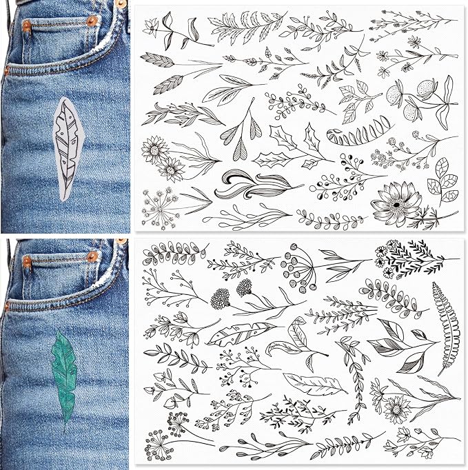 Patemby Embroidery Pattern Water Soluble Embroidery Stabilizers, Stick and Stitch Embroidery Paper Wash Away with Pre-Printed Pattern Designs Stencils Transfers for Hand Sewing Lover Beginner