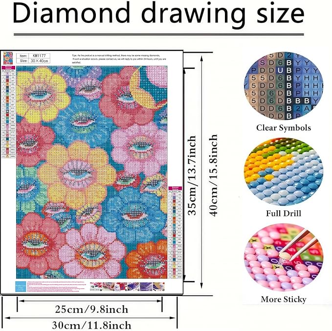 5D Diamond Painting Kit for Adults, Eye Flower Diamond Art Kits12x16In | Full Round Drill Gem Painting Paint by Diamonds Relaxing DIY Craft for Home Wall Decor