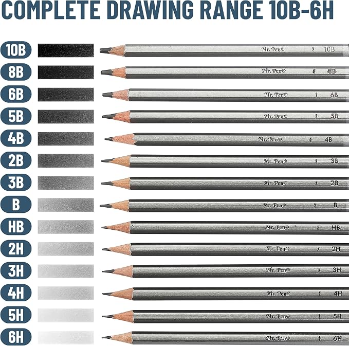 Mr. Pen- Sketch Pencils for Drawing, 14 Pack | Artist Graphite Pencils for Sketching (10B-6H), Sketch Set for Artists, Shading & Art Projects, Sketching Supplies