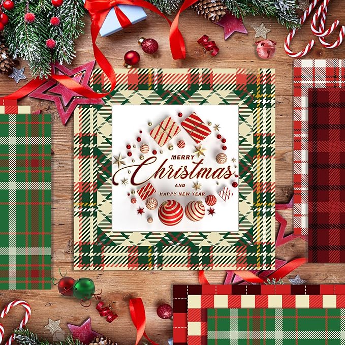 Christmas Scrapbook Paper Merry Christmas Patterned Paper 12×12 , 24 Sheets Double-Sided Red Green Decorative Craft Journaling Papers for Holiday Cardmaking DIY Origami Craft Papers.