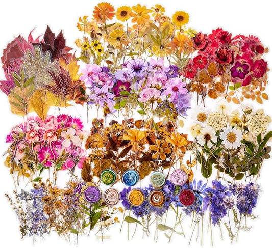 emmoolife Pressed Flower Stickers Set (380 PCS) Dried Flowers Themed Resin Sticker Decals Floral Botanical Journaling Stickers for Scrapbook Supplies Bullet Junk Journal Bottles Planner Laptops