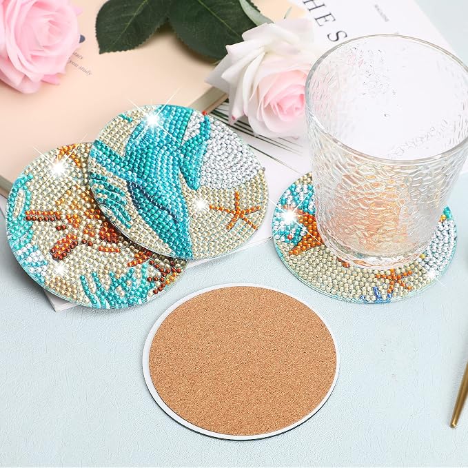 UPINS Ocean Diamond Art Painting Coaster Kit, 8Pcs DIY Crafts Kit with Holder, Non Slip Coaster Art Supplies for Adults, Ideal Christmas Gift | Beach DIY Crafts Kit with Holder,Non Slip Coaster Art Supplies for Adults,Ideal Christmas Gift