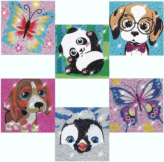 6 Pack 5D Diamond Art kits for Adults Beginners 6x6inch | Cute Animals Diamond Painting Kit, DIY Children Full Round Drill Paint by Diamonds Dot Gem Art for Adult, Home Wall Decor