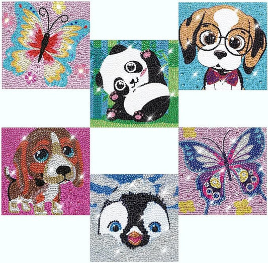 6 Pack 5D Diamond Art kits for Adults Beginners 6x6inch | Cute Animals Diamond Painting Kit, DIY Children Full Round Drill Paint by Diamonds Dot Gem Art for Adult, Home Wall Decor