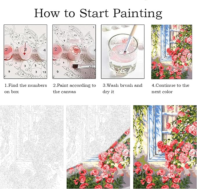 ZRIZQ Paint by Numbers Kit for Adults Beginner,Flowers Window,16x20