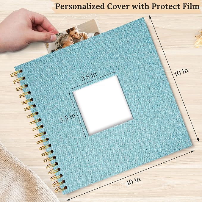 10"x10" Scrapbook Photo Album Linen Cover 20 Sheets 40 Pages White Paper | Blue Hardcover Kraft White Pages Memory Book, for Travel Wedding Guest Book Christmas Baby Shower Fits 4x6 & Instant Photos