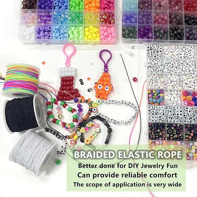 1.0mm Elastic Bracelet String Cord, Crystal Stretch Bead Cord for Bracelets Jewelry Making, Clear Stretchy Elastic String for Beading, Transparent Thread (1.0MM(Rainbow/Black/White)/495ft)