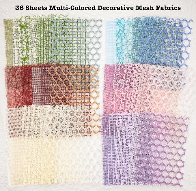 90 Sheets Scrapbook Paper and Decorative Mesh Fabric Assorted Set - 6 Pack Mixed Special Paper for Scrapbooking Planner Bullet Junk Journal Supplies Mixed Media Collage Card Embellishment 5.1x7 Inch