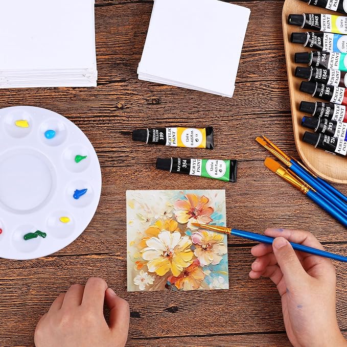 ESRICH Canvas Boards for Painting, 15 Pack Canvases 4x4 100% Cotton Small Paint Canvas Primed Acid Free Mini Blank Canvas Panels for Oil, Watercolor, Acrylic, Gouache & Tempera