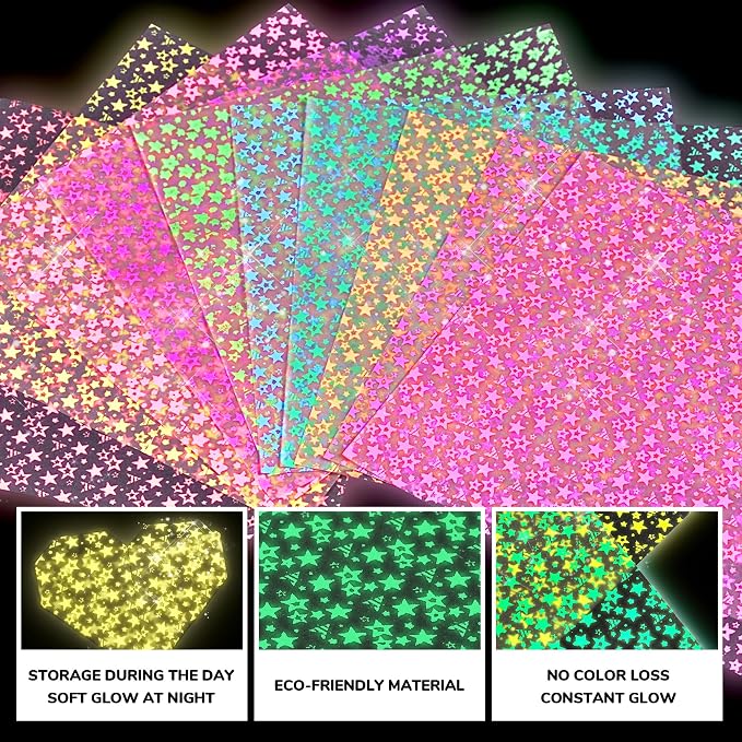 JoyCat Deep Glow in the Dark Origami Paper, 50 Sheets, 6x6 Inch | Deep luminous colors charge under light and glow in the dark for stars, night scenes, party decor and creative paper crafts.