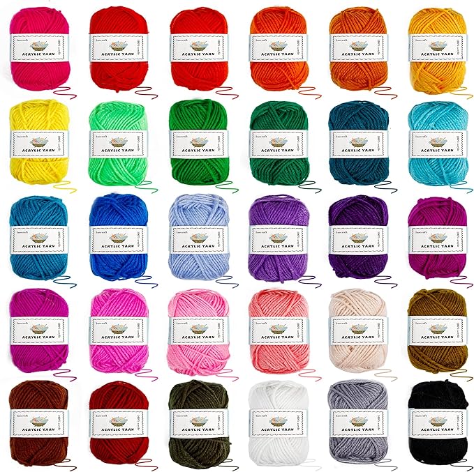 Inscraft Crochet Yarn Kit for Beginners Adults & Kids, Includes 1650 Yards 30 Colors Acrylic Skeins, Hooks, Purple Bag etc, Make Amigurumi & Crocheting Projects, Starter Set for Professionals