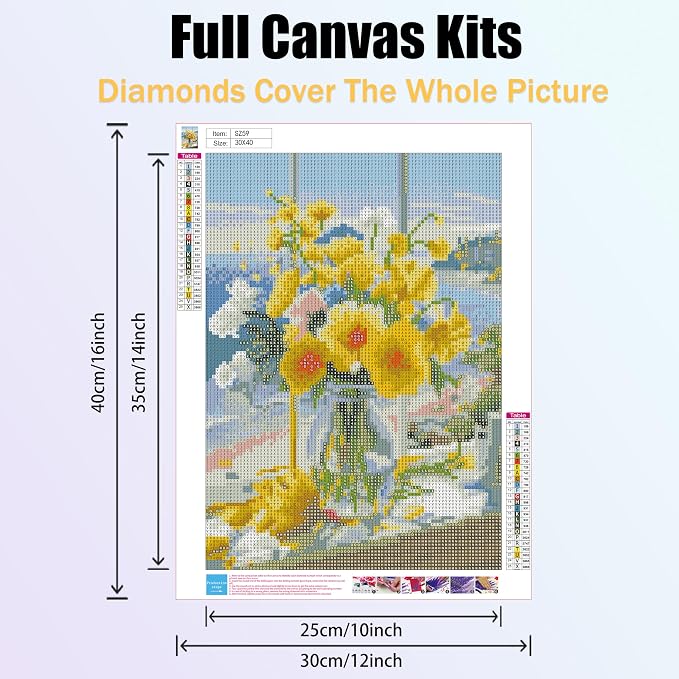 Ycydilirab Flowers Diamond Art Kits for Adults-Flower Diamond Painting Kits for Adults-Diamond Art Kits Full Drill,DIY 5D Gem Art Flowers Perfect for Relaxation and Home Wall Decor 12x16inch