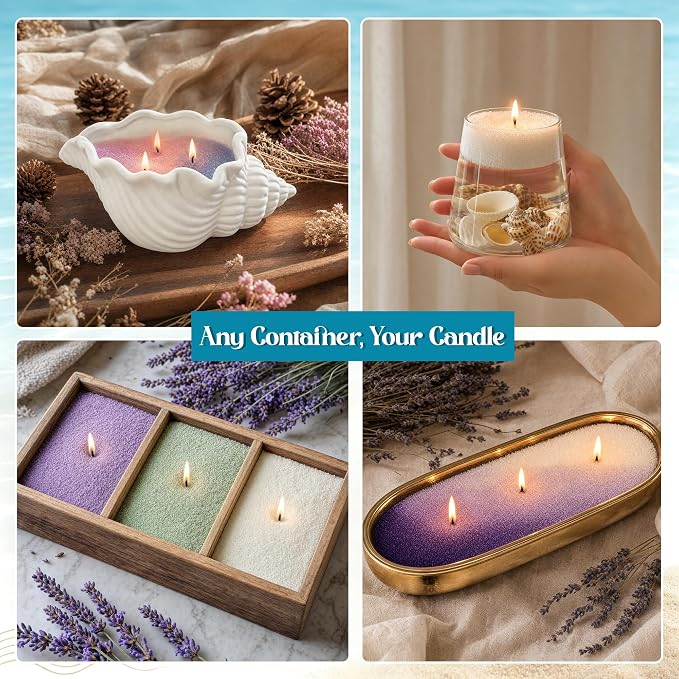 CXOZO Pearled Candle Sand Wax Making Kit, 37oz, Beach Themed DIY Gift Set | Ceramic Conch Shell Holder, 12 Colors, 4 Essential Oils, Star & Tree Molds, Real Seashells, 30 Wicks, No Melt, Gift for Women