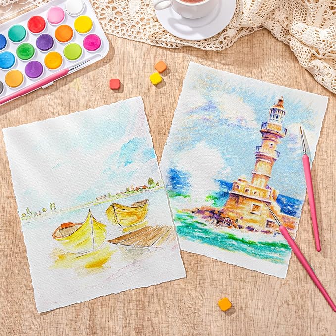 Watercolor Paper 8.5 x 11, 160 GSM Deckled Edge Handmade Paper, 50 Sheets