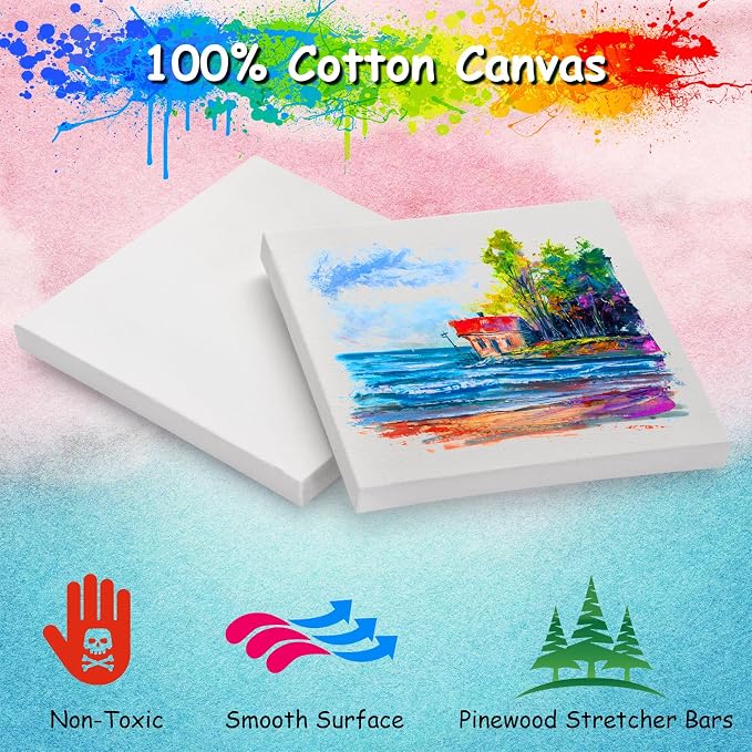 28PCS Mini Canvases for Painting – 4 x 4 in Bulk Small Square Stretched Canvases, 0.5 in Thick Blank Canvas for Students, Art Supplies, School & Home Crafts