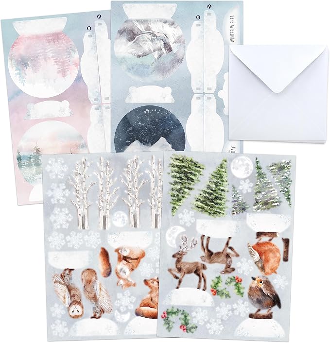 Katy Sue Watercolor Christmas Animals Die-Cut Pop-Up Card Making Kit for Adults. Makes 12 Cards with Festive Animals. Contains 12 Cards, 12 Sheets of Elements, & 12 Envelopes for Card Making Supplies