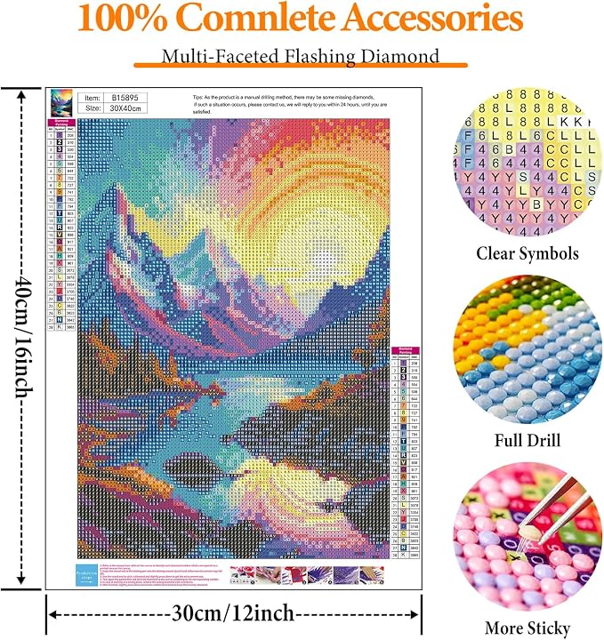 Diamond Art Kits for Adults, Rainbow DIY 5D Diamond Painting for Beginners | 12x16 Inch, Full Drill Round Dots, Mountains Lake Gem Art Craft Kits, Home Wall Decor, Stress Relief Relaxing Hobby Gift