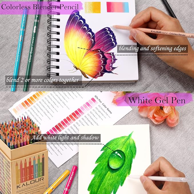 KALOUR Premium Colored Pencils,Set of 120 Colors,Artists Soft Core with Vibrant Color,Ideal for Drawing Sketching Shading,Coloring Pencils for Adults Beginners