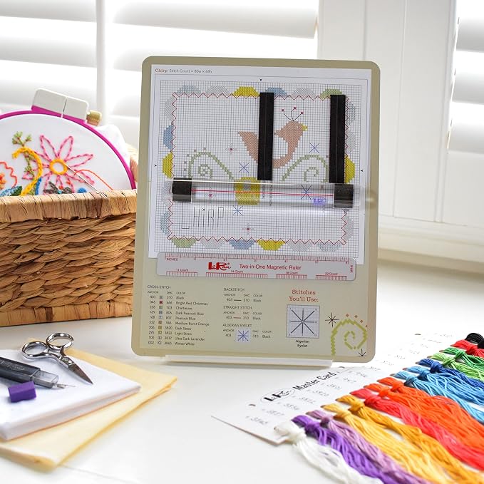 Dritz Magnet Board & Ruler, 8 x 10 Inch Cross Stitch Pattern Holder