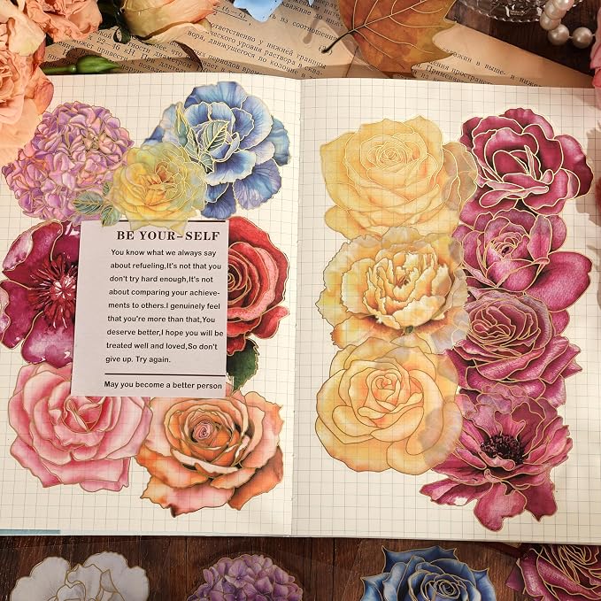 emmoolife Pressed Flower Stickers Set (100 PCS) Large Dried Flowers Themed Resin Sticker Decals Floral Botanical Journaling Stickers for Scrapbook Supplies Bullet Junk Journal Bottles Planner Laptops
