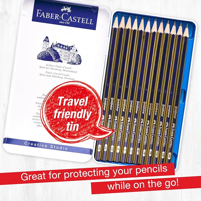 Faber-Castell Graphite Pencils Drawing Set | Back to School Art Supplies | 12 Art Pencils for Sketching (4H, 3H, 2H, H, F, HB, B, 2B, 3B, 4B, 5B, and 6B), Shading Kit